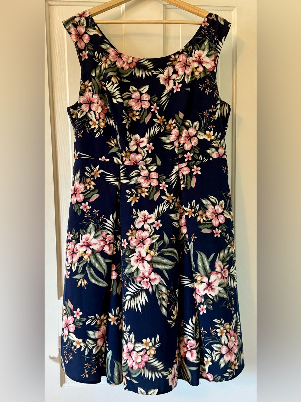 Navy Floral Sleeveless Fit & Flare Dress - Pink Floral Print